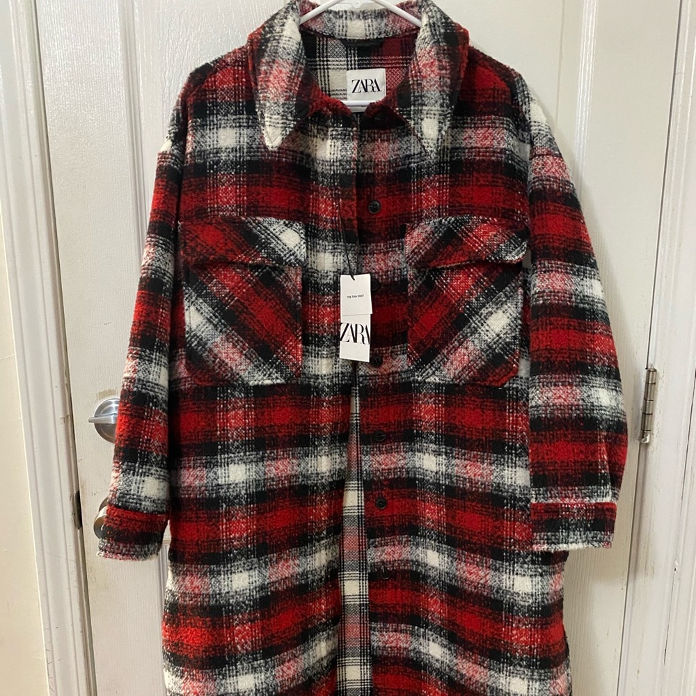 ZARA OVERSIZED RED PLAID TRINA COAT